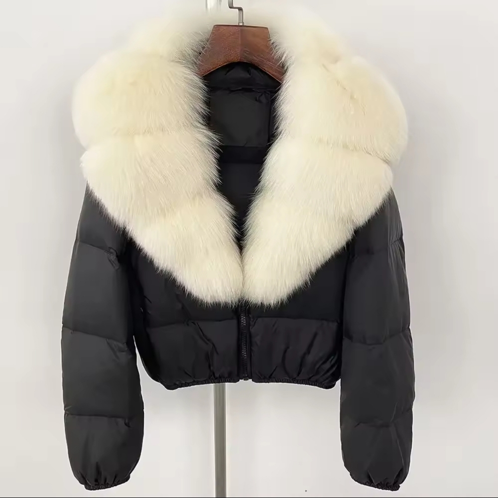 Down Coat Women Winter Real Natural Fox Fur Collar V-neck Thick Warm Duck Down - Picture 6 of 7